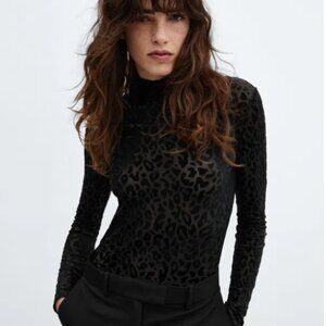 Mango Animal-print velvet sheer shirt